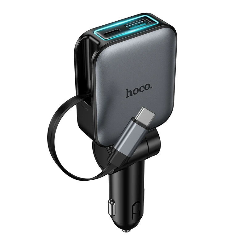 Автомобільний зарядний пристрій HOCO Z67 Triunfar PD60W(1C1A)+Type-C car charger with telescopic cable Metal Gray — Hoco