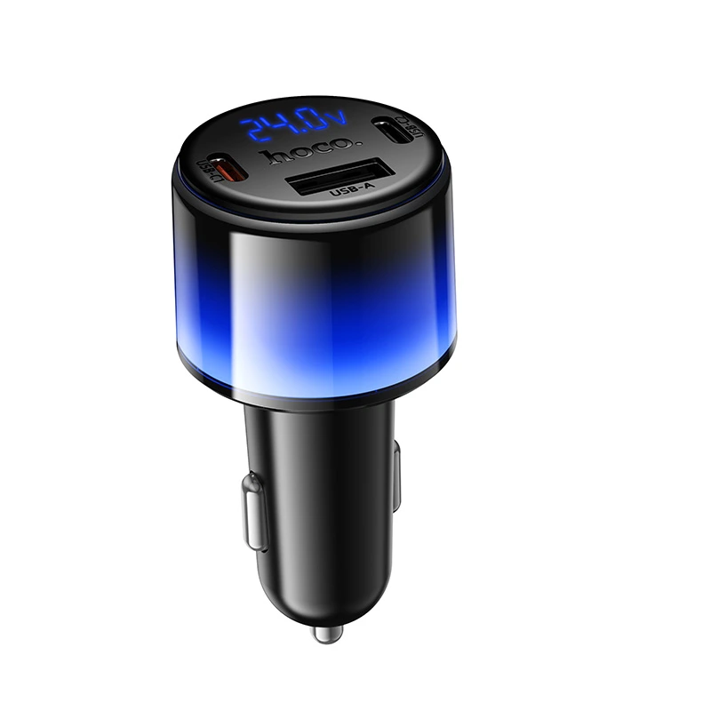 Автомобільний зарядний пристрій HOCO Z69A Vivido PD37W(2C1A) car charger with digital display Black — Hoco