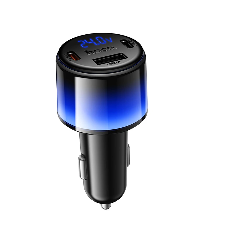 Автомобільний зарядний пристрій HOCO Z69B Vivido PD57W(2C1A) car charger with digital display Black — Hoco