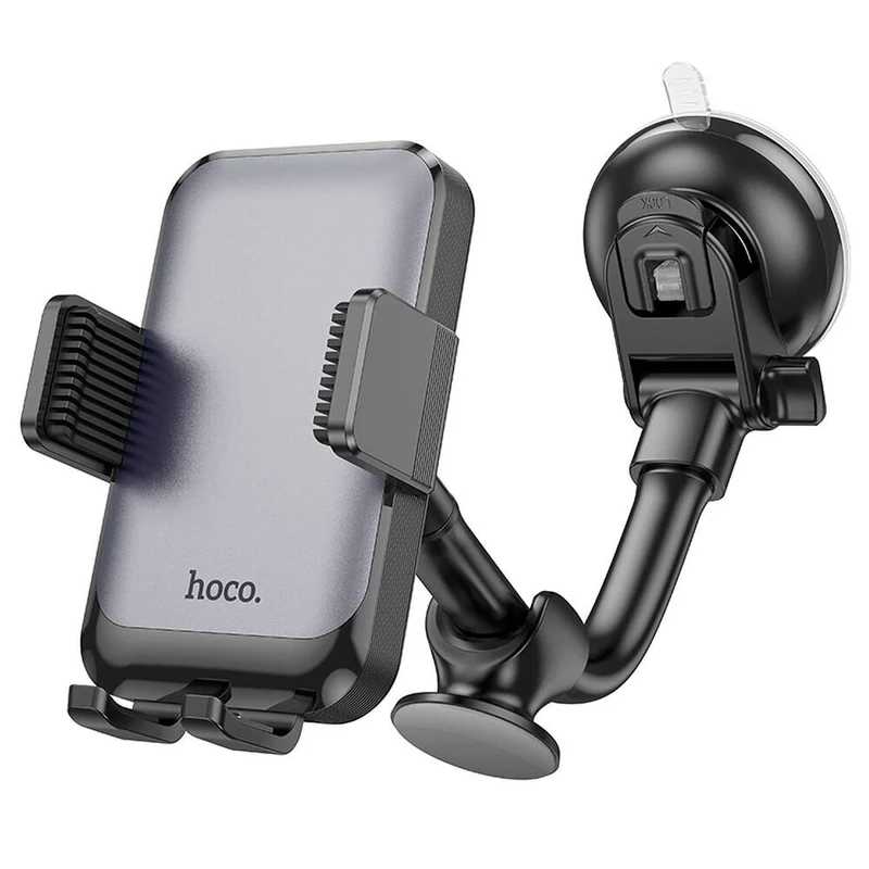Автотримач для телефона HOCO H27 Rock push-type car holder(center console) Black gray — Hoco