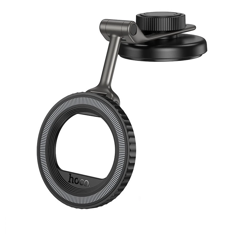 Автотримач для телефона HOCO H77 View folding magnetic ring car holder (center console) Black Metal Gray — Hoco