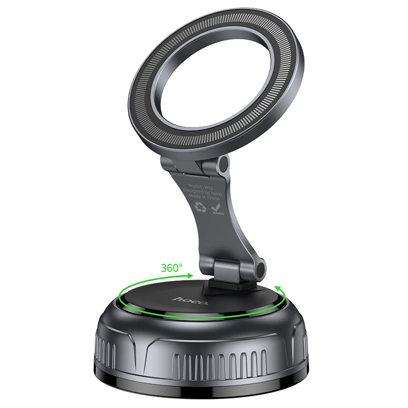 Автотримач для телефона HOCO H92 High vacuum suction cup magnetic holder(universal) Black Metal Gray