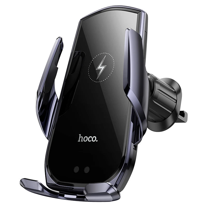 Автотримач для телефона з БЗП HOCO CA202 Plus Enlightener infrared induction wireless charging car holder(air outlet) Black metal gray