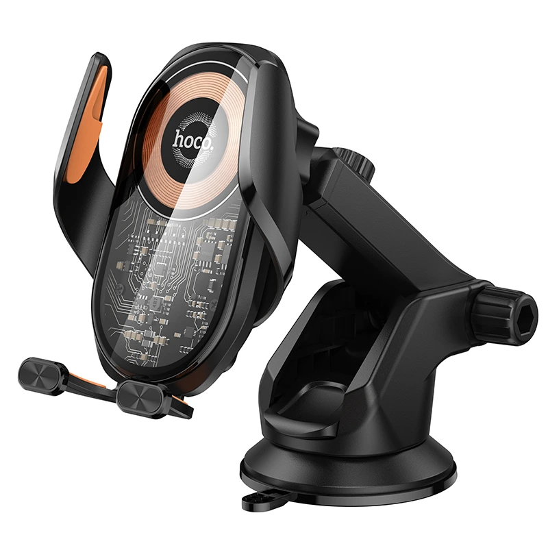 Автотримач для телефона з БЗП HOCO HW34 Blue whale 3-axis linkage wireless fast charging car holder(center console)