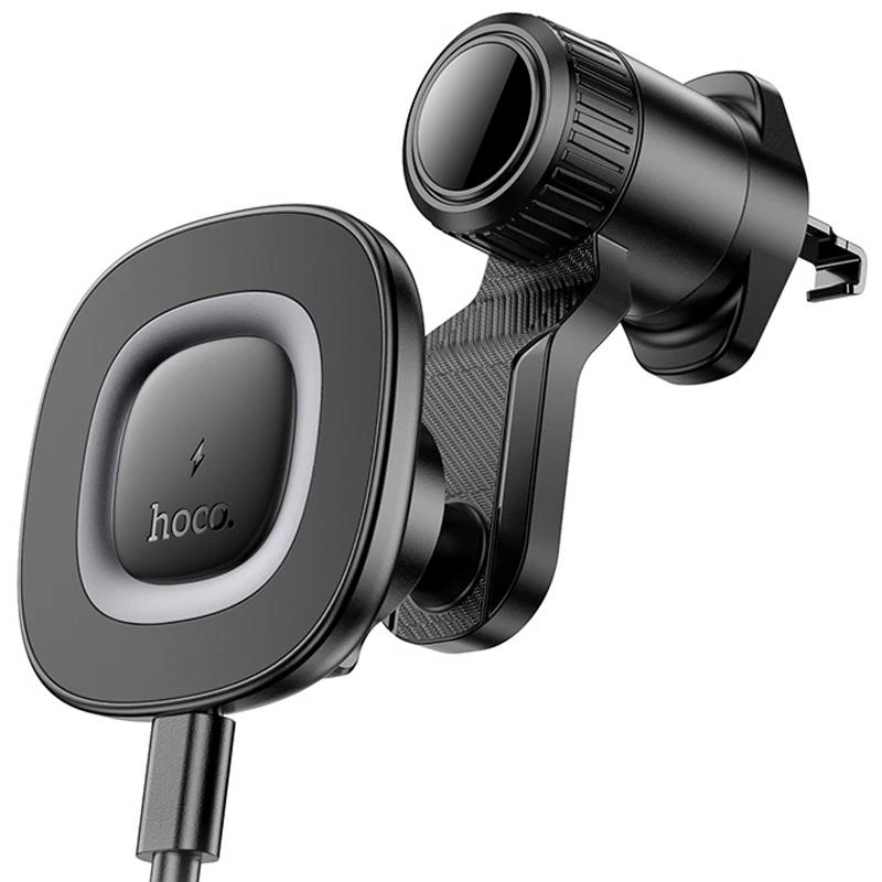 Автотримач з БЗП Hoco HW30 Crown magnetic 15W (air outlet) Black / Metal gray — Hoco