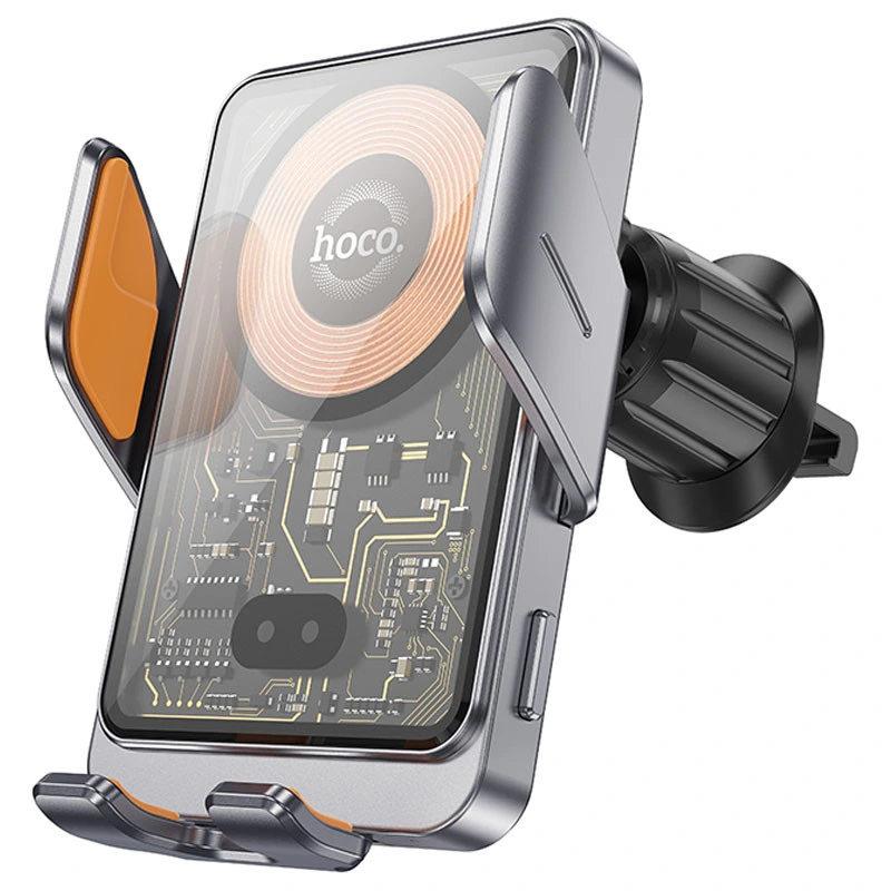 Автотримач з БЗП Hoco HW7 Transparent Discovery Edition (air outlet) Metal gray — Hoco