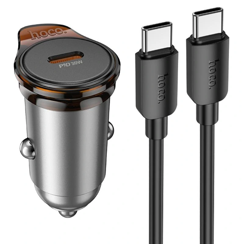 АЗП Hoco NZ16 Rigorous PD30W (1USB-C) + кабель Type-C to Type-C Metal grey