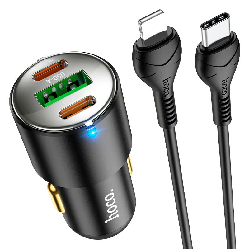 АЗП Hoco NZ6 PD45W (2Type-C/1USB) + Type-C to Lightning Black — Hoco