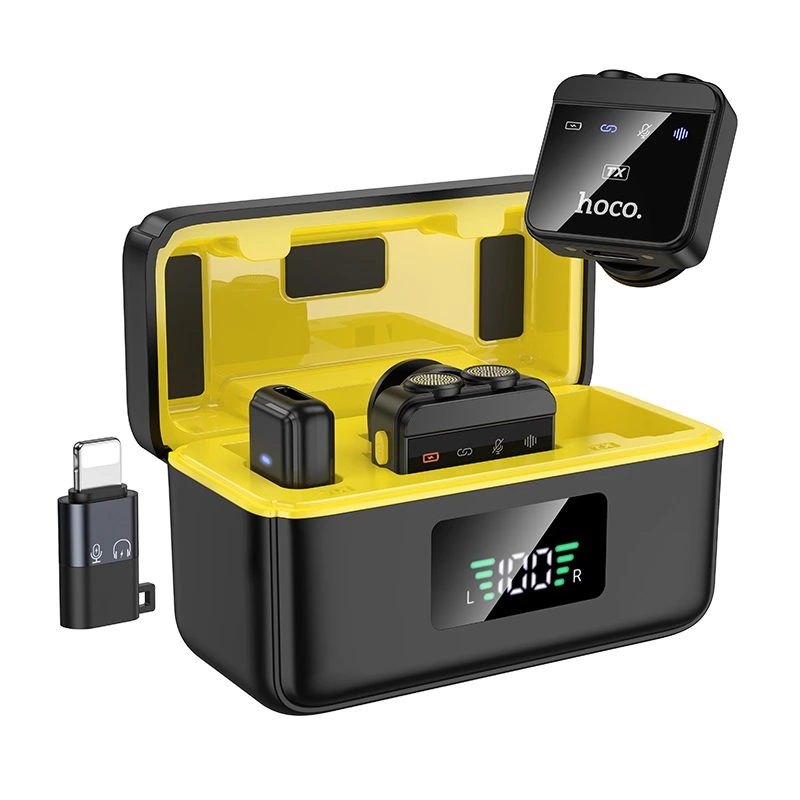 Бездротова мікрофонна система HOCO L17 magnetic dual-mic (iP/Type-C) Black — Hoco