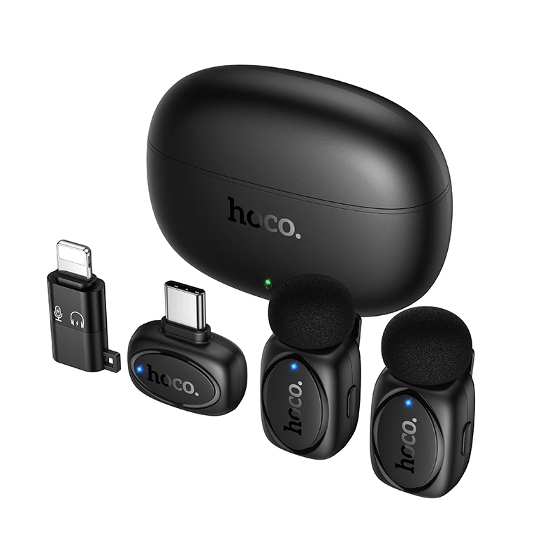 Бездротова мікрофонна система HOCO L19 Graceful dual-mic (iP/Type-C) Black — Hoco
