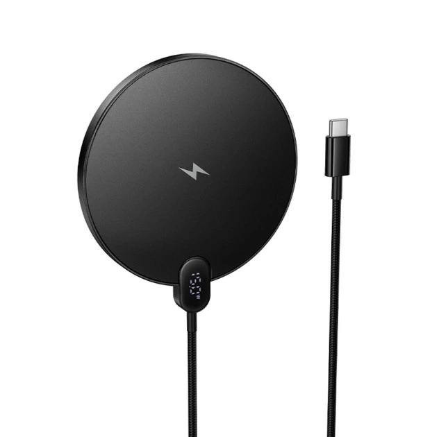 Бездротовий зарядний пристрій HOCO CW62 Peak desktop wireless fast charger with digital display and cable Black — Hoco