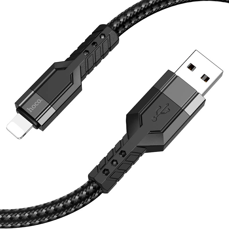 Кабель HOCO U110 USB to iP 2.4A, 1.2m, nylon, aluminum connectors, Black — Hoco