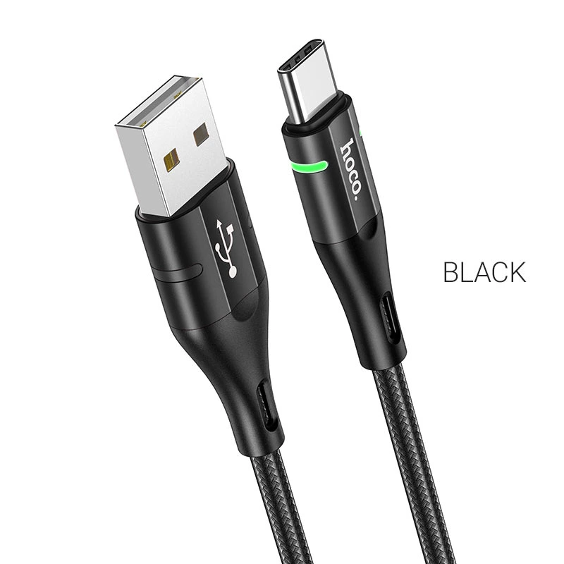 Кабель HOCO U93 USB to Type-C 3A, 1.2m, nylon, aluminum connectors, light indicator, Black — Hoco