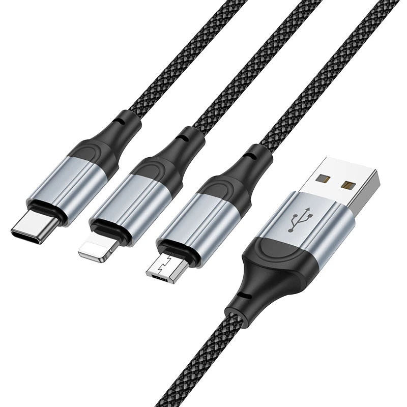 Кабель HOCO X102 Fresh 3-in-1 charging data cable (iP+Micro+Type-C) Black — Hoco