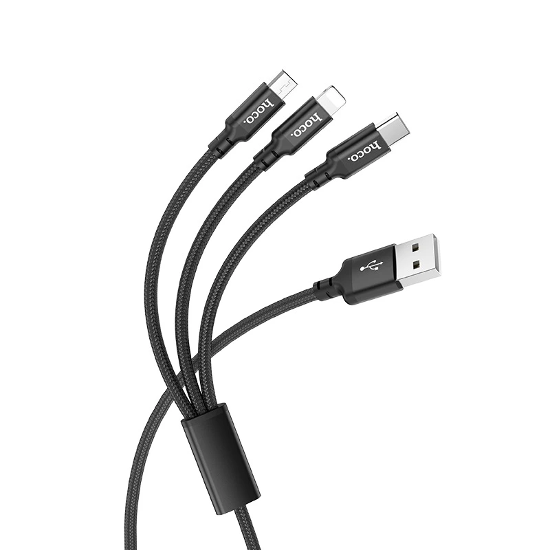 Кабель HOCO X14 3-in-1 Times speed charging cable iP+Micro+Type-C Black — Hoco
