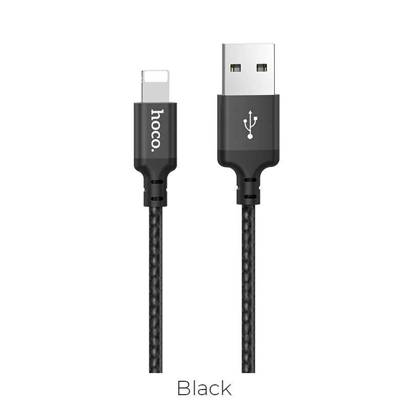 Кабель HOCO X14 USB to iP 2A, 1m, nylon, aluminum connectors, Black — Hoco