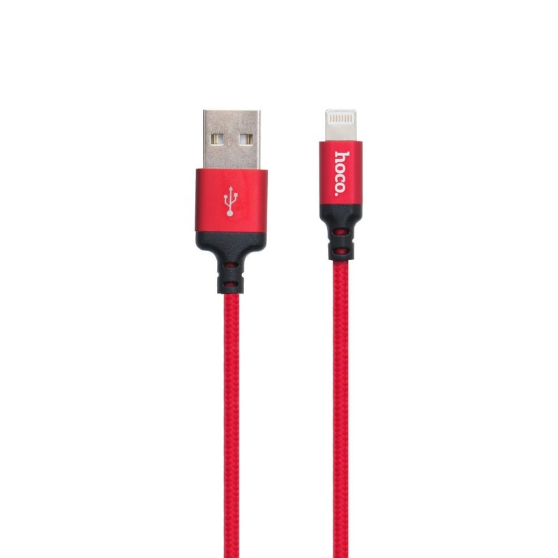 Кабель HOCO X14 USB to iP 2A, 2m, nylon, aluminum connectors Black-red — Hoco