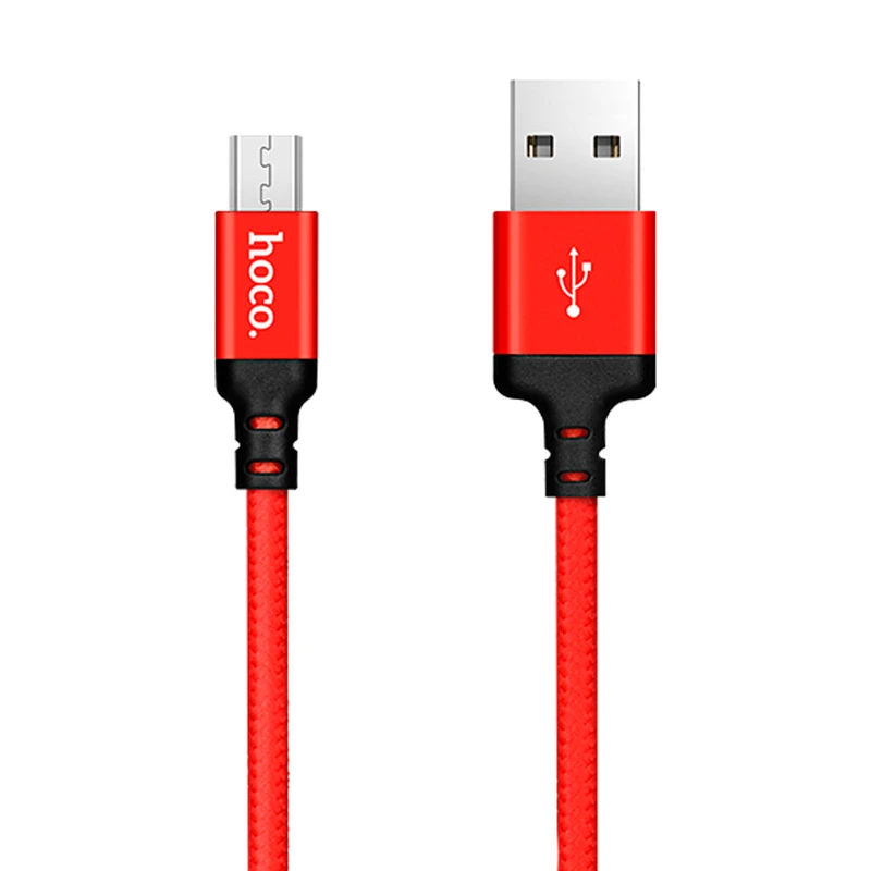 Кабель HOCO X14 USB to Micro 2,4A, 1m, nylon, aluminum connectors Black-red — Hoco
