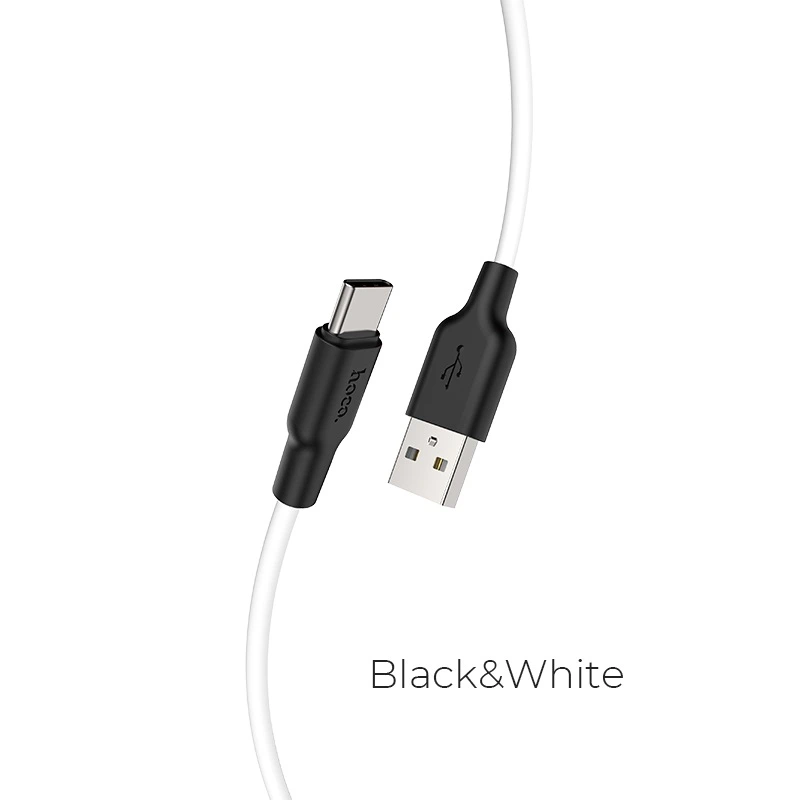 Кабель HOCO X21 Plus USB to Type-C 3A, 1m, silicone, silicone connectors, Black+White — Hoco