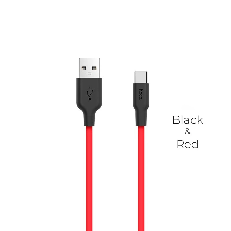 Кабель HOCO X21 USB to Type-C 2A, 1m, silicone, TPE connectors,  Black+Red — Hoco