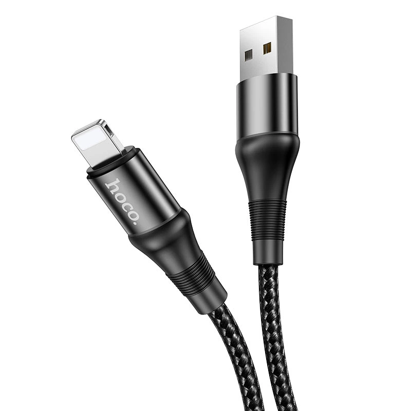 Кабель HOCO X50 USB to iP 2.4A, 1m, nylon, aluminum connectors, Black — Hoco