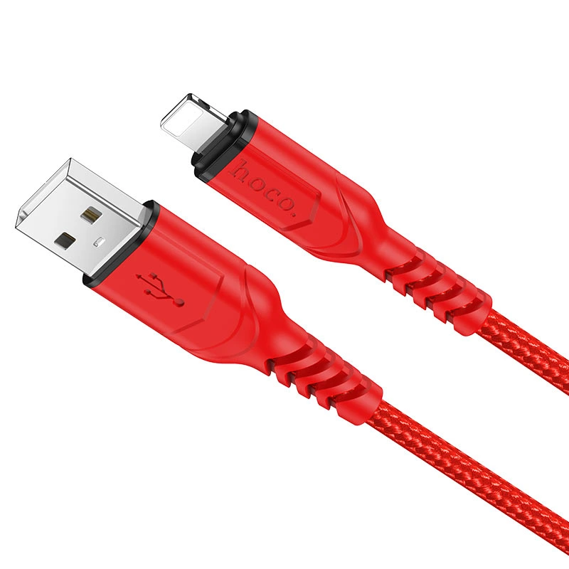 Кабель HOCO X59 USB to iP 2.4A, 1m, nylon, TPE connectors, Red — Hoco