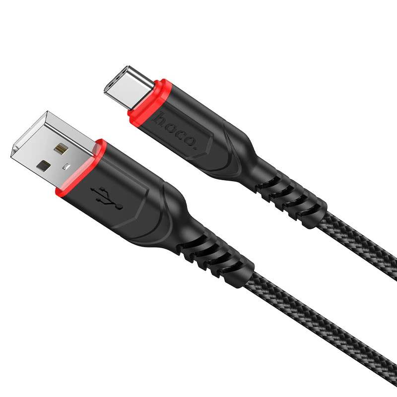 Кабель HOCO X59 USB to Type-C 3A, 1m, nylon, TPE connectors, Black — Hoco