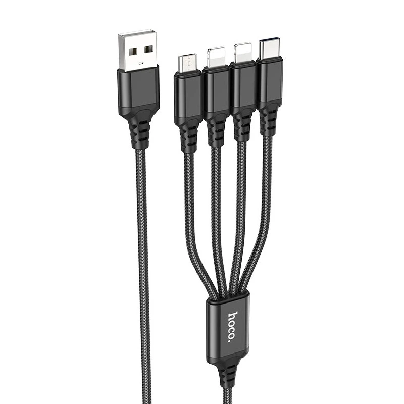 Кабель HOCO X76 4-in-1 Super charging cable (iP+iP+Type-C+Micro) Black