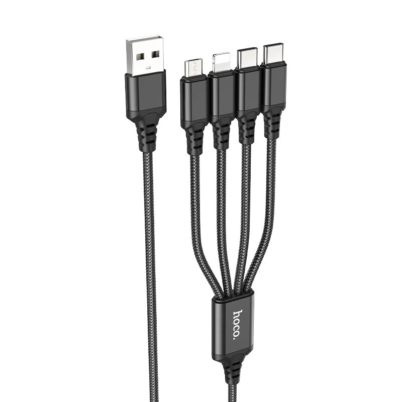 Кабель HOCO X76 4-in-1 Super charging cable (Type-C+Type-C+iP+Micro) Black