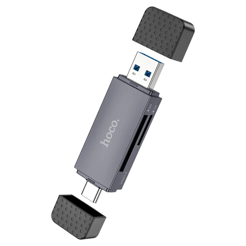Кардрідер HOCO HB45 Spirit 2-in-1 USB/Type-C 3.0 card reader Metal gray — Hoco