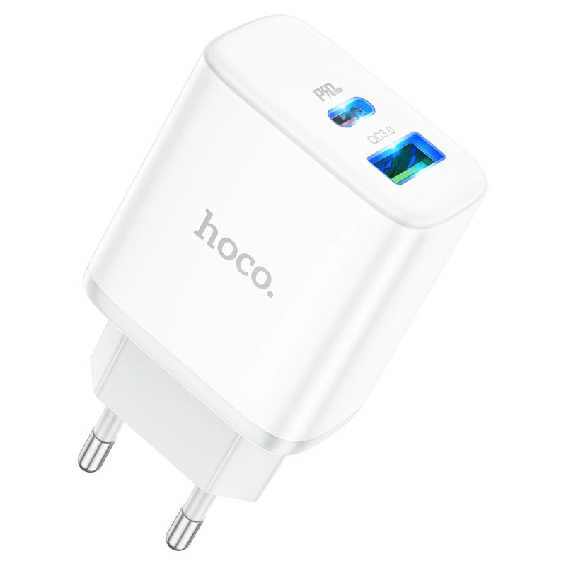 Мережевий зарядний пристрій HOCO C105A Stage dual port PD20W+QC3.0 charger White — Hoco