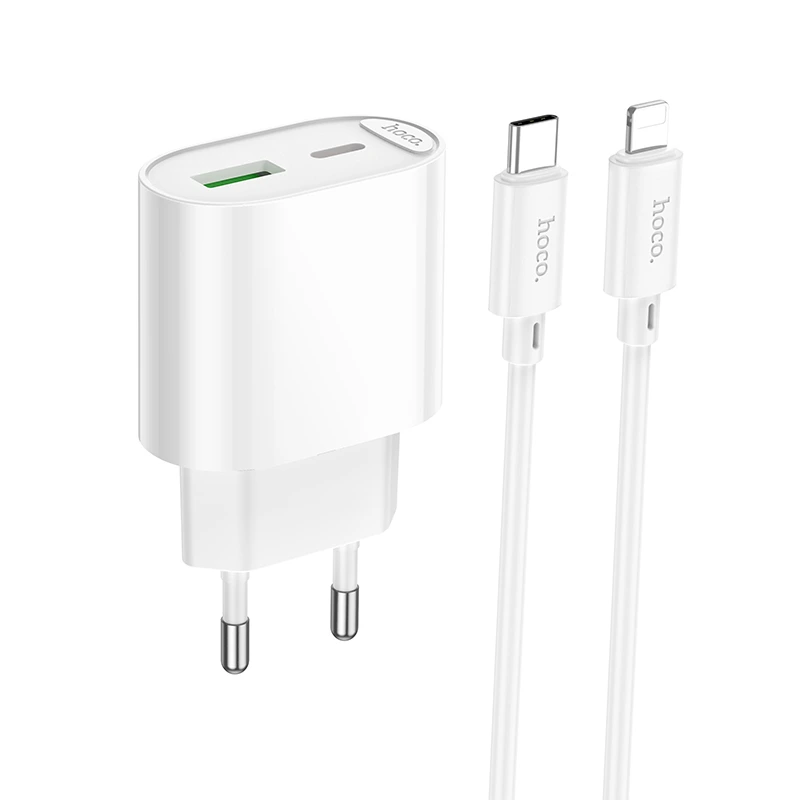 Мережевий зарядний пристрій HOCO C109A(PD20W+QC3.0) Fighter PD20W+QC3.0 charger set(C to iP) White