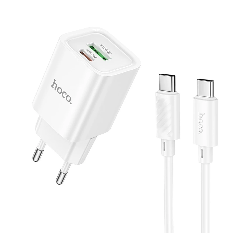 Мережевий зарядний пристрій HOCO C149A Charm PD30W+QC3.0 charger set (C to C)(EU) White