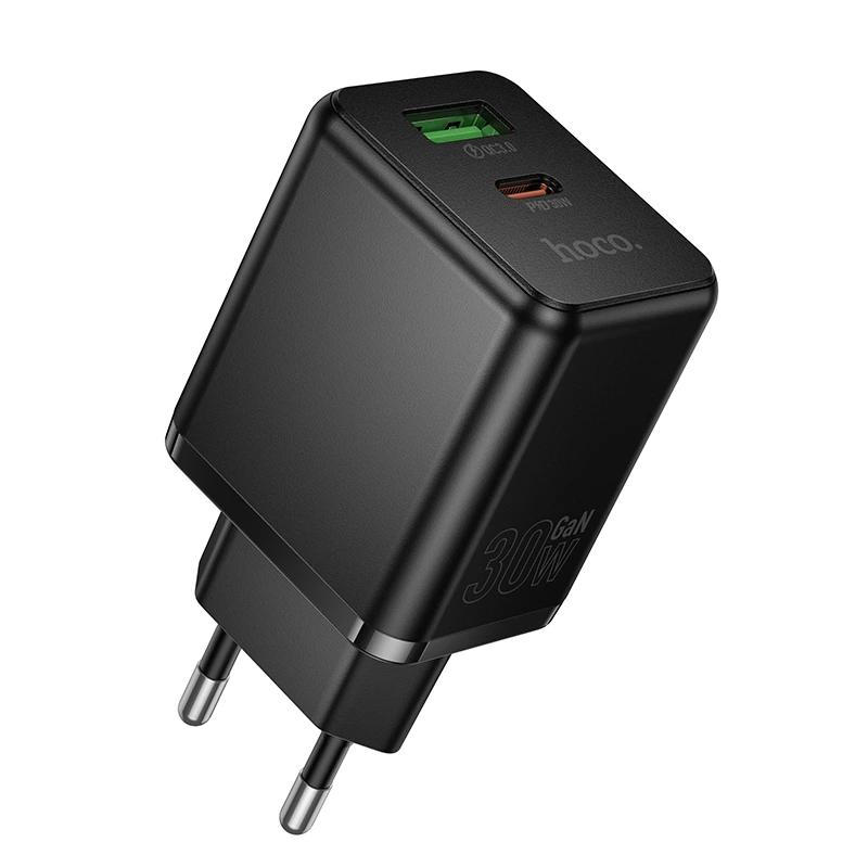 Мережевий зарядний пристрій HOCO C157A Smart PD30W+QC3.0 multi-protocol charger(EU) Black — Hoco