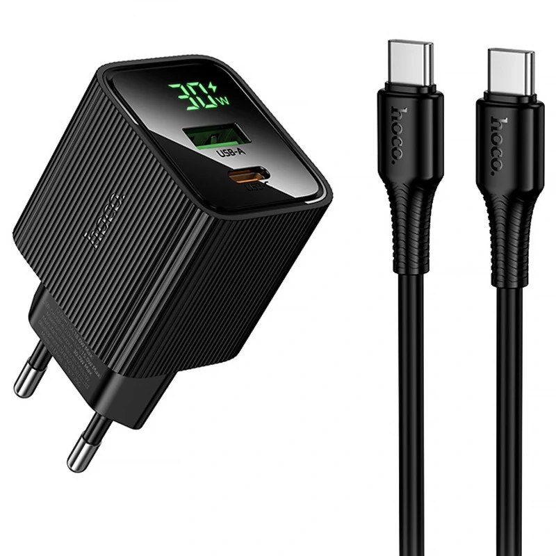 Мережевий зарядний пристрій HOCO CS84A Excellent PD30W+QC3.0 charger with digital display set(C to C)