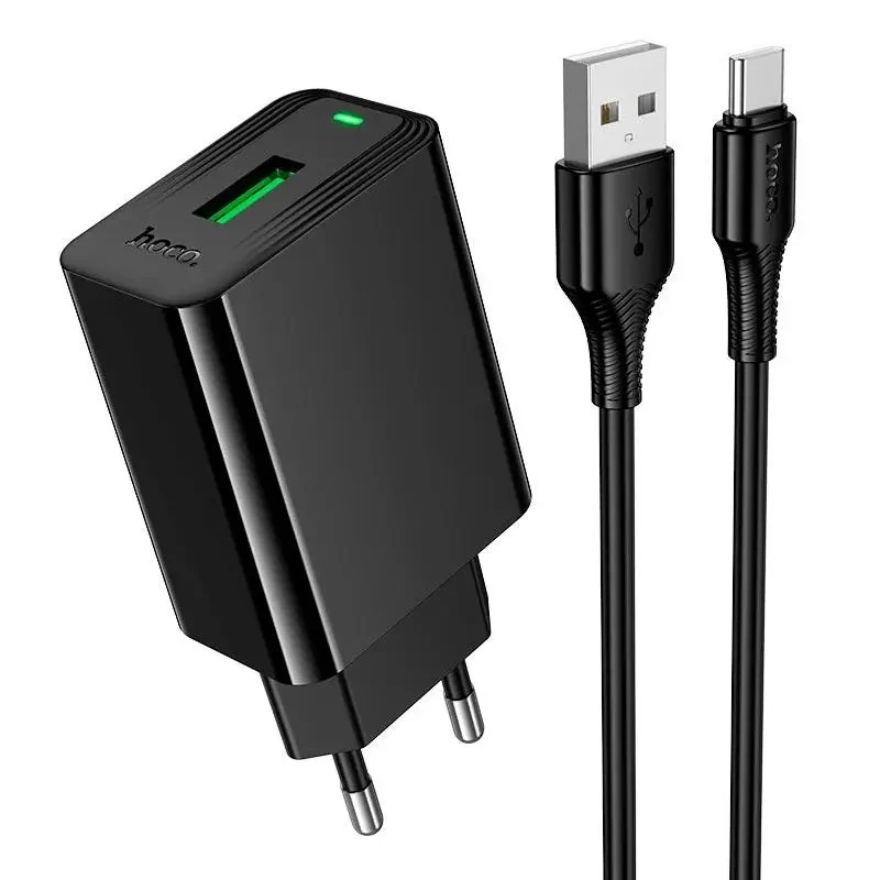 Мережевий зарядний пристрій HOCO CS91A Leader single-port charger set(Type-C) Black — Hoco