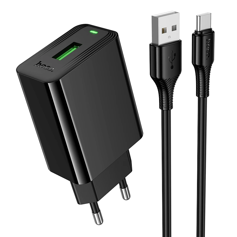 Мережевий зарядний пристрій HOCO CS92A Leader single port QC3.0 charger set(Type-C) Black