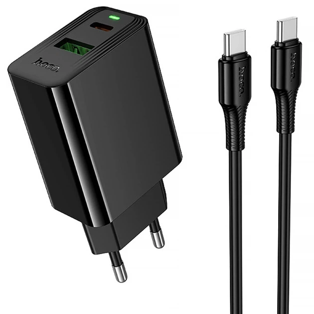 Мережевий зарядний пристрій HOCO CS95A Leader PD30W+QC3.0 charger set(C to C) Black — Hoco