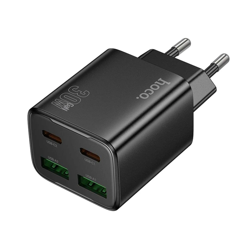 Мережевий зарядний пристрій HOCO N56 Fundador four-port PD30W(2C2A) charger(EU) Black — Hoco