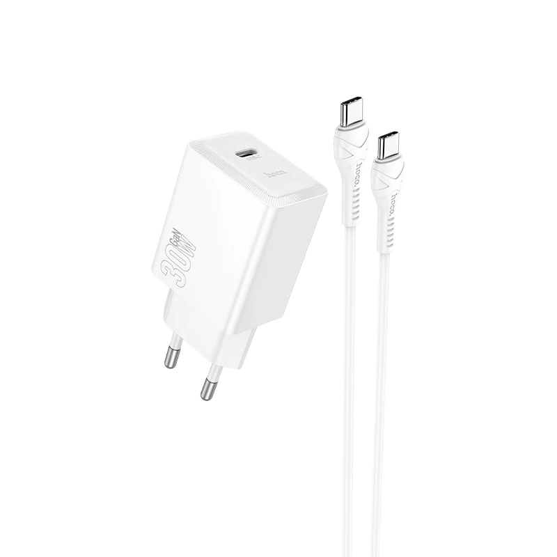 Мережевий зарядний пристрій HOCO N70 Nuevo single port PD30W charger set(C to C) White — Hoco
