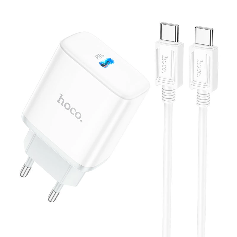 Мережевий зарядний пристрій з кабелем HOCO C104A Stage single port PD20W charger set (Type-C to Type-C) (EU) White