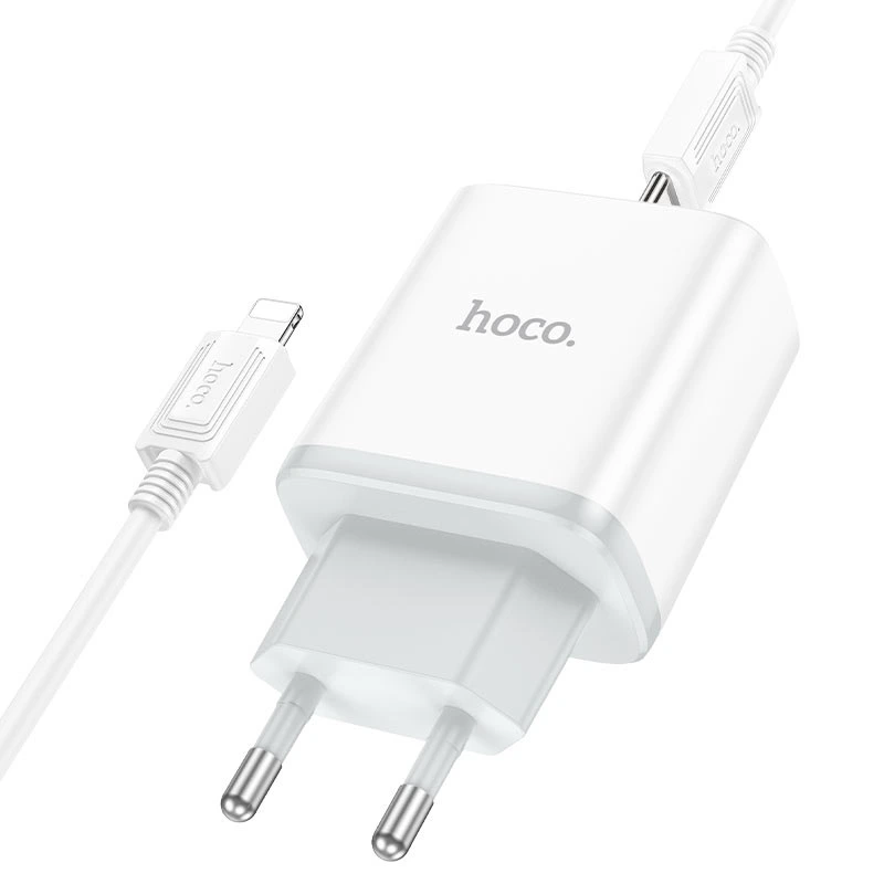 Мережевий зарядний пристрій з кабелем HOCO C105A Stage dual port PD20W+QC3.0 charger set (C to iP)(EU) White