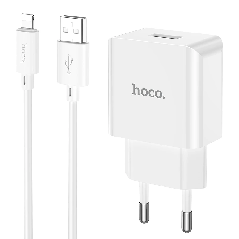 Мережевий зарядний пристрій з кабелем HOCO C106A Leisure single port charger set(iP) 10.5W White — Hoco