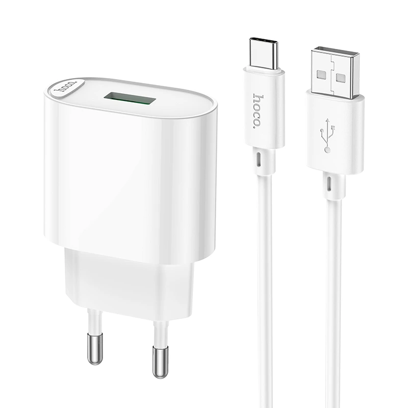 Мережевий зарядний пристрій з кабелем HOCO C109A Fighter single port QC3.0 charger set(Type-C) White — Hoco