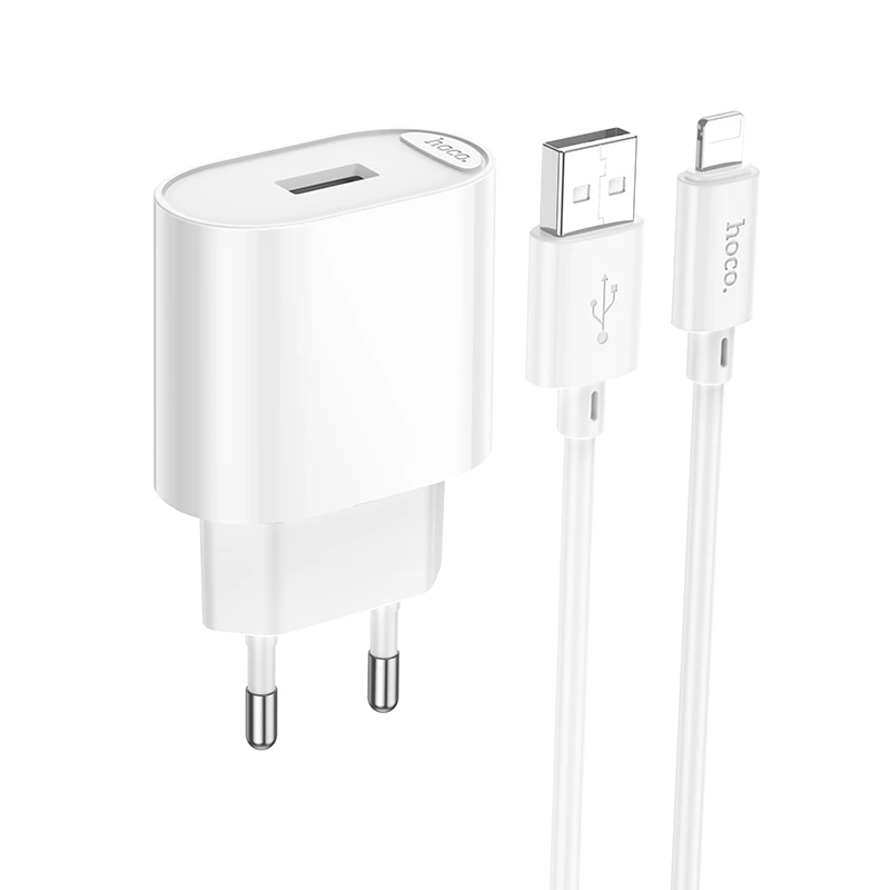 Мережевий зарядний пристрій з кабелем HOCO C109A(10.5W) Fighter single port charger set(iP) White — Hoco
