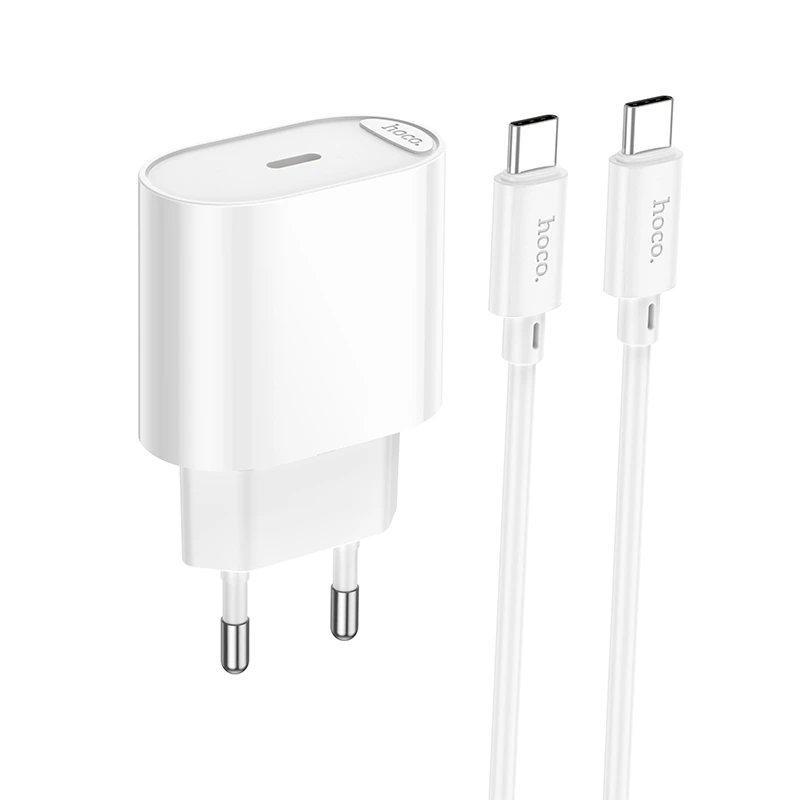 Мережевий зарядний пристрій з кабелем HOCO C109A(PD20W) Fighter single port PD20W charger set(C to C) White — Hoco