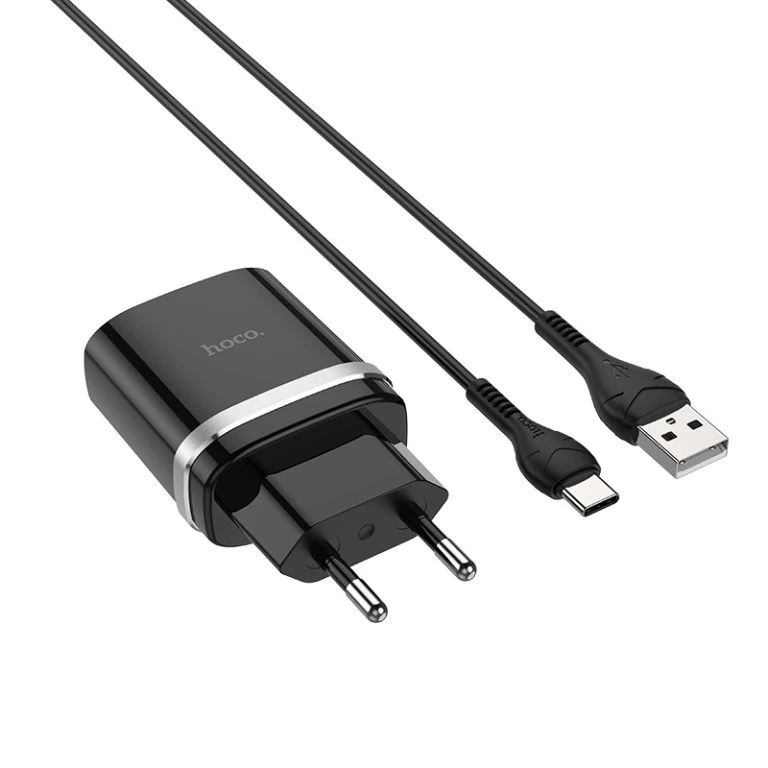 Мережевий зарядний пристрій з кабелем HOCO C12Q Smart QC3.0 charger set(Type-C) 18W Black
