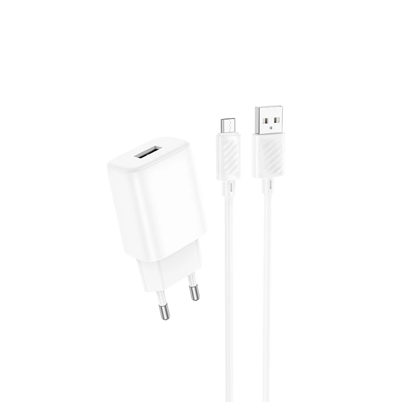 Мережевий зарядний пристрій з кабелем HOCO C134A Solid single-port charger set(Micro) White