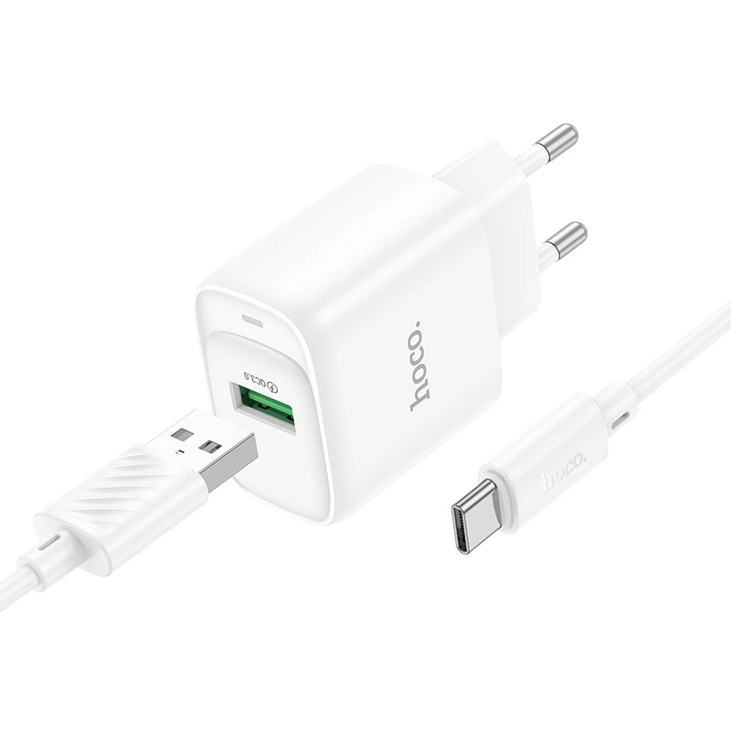 Мережевий зарядний пристрій з кабелем HOCO C140A Smart single port QC3.0 charger set (Type-C)(EU) White