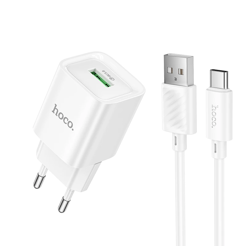 Мережевий зарядний пристрій з кабелем HOCO C145A 18W Charm single port QC3.0 charger set(Type-C) White — Hoco
